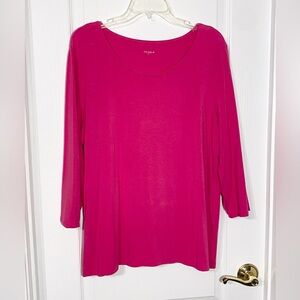Chico’s 3/4 Sleeve Scoop Neck Tee Magenta Pink Size 3 (XL 16)